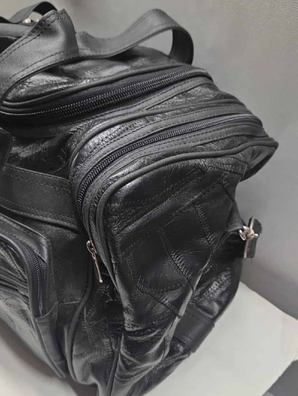 Buffalo Leather Men's Black Duffel Bag with Front And Side Organizer Pockets
